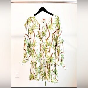 FARM Rio Palm Tree Beach Mini Dress White Green S Oversized